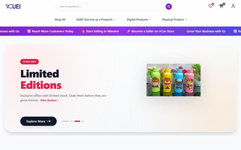vCueStore marketplace home page