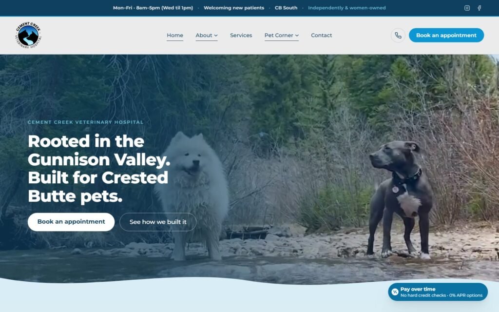 Cement Creek Veterinary Hospital website design preview