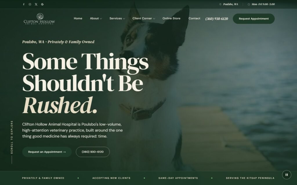 Clifton Hollow Animal Hospital website design preview