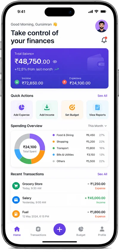 Expense tracker mobile app interface