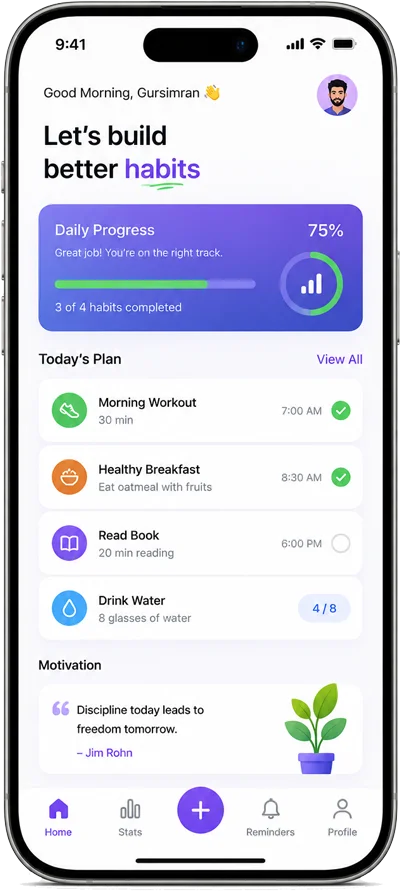 Habit tracker mobile app interface