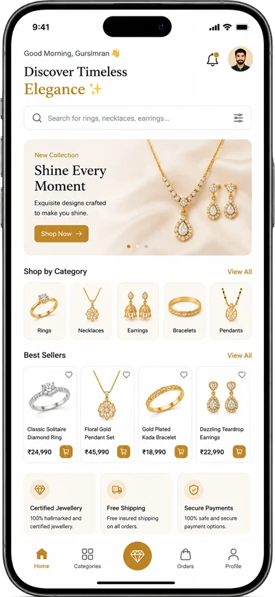 Jewellery shopping mobile app interface